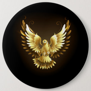 Faux Gold Foil Peace Dove on Black 6 Cm Round Badge