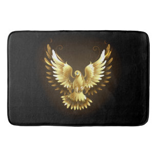 Faux Gold Foil Peace Dove on Black Bath Mat