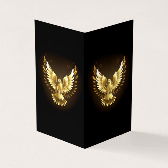 Faux Gold Foil Peace Dove on Black Business Card (Outside)