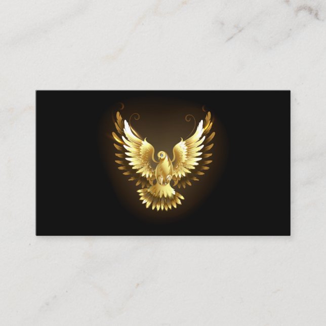Faux Gold Foil Peace Dove on Black Business Card (Front)