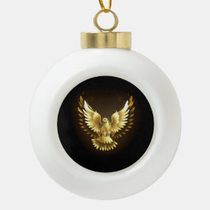Faux Gold Foil Peace Dove on Black Ceramic Ball Christmas Ornament