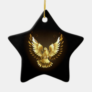 Faux Gold Foil Peace Dove on Black Ceramic Tree Decoration