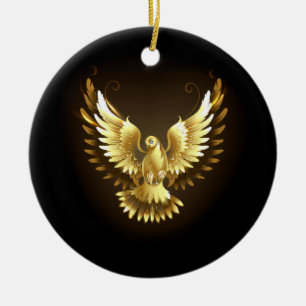 Faux Gold Foil Peace Dove on Black Ceramic Tree Decoration