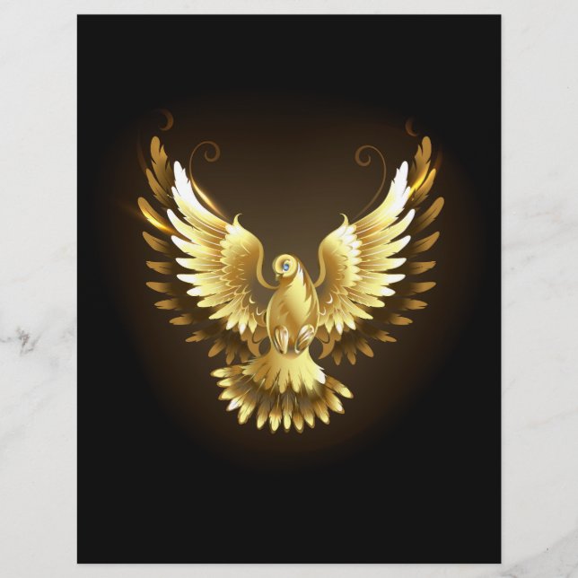 Faux Gold Foil Peace Dove on Black Custom Letterhead (Front)