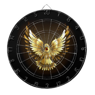 Faux Gold Foil Peace Dove on Black Dartboard