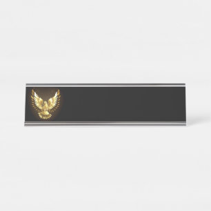 Faux Gold Foil Peace Dove on Black Desk Name Plate