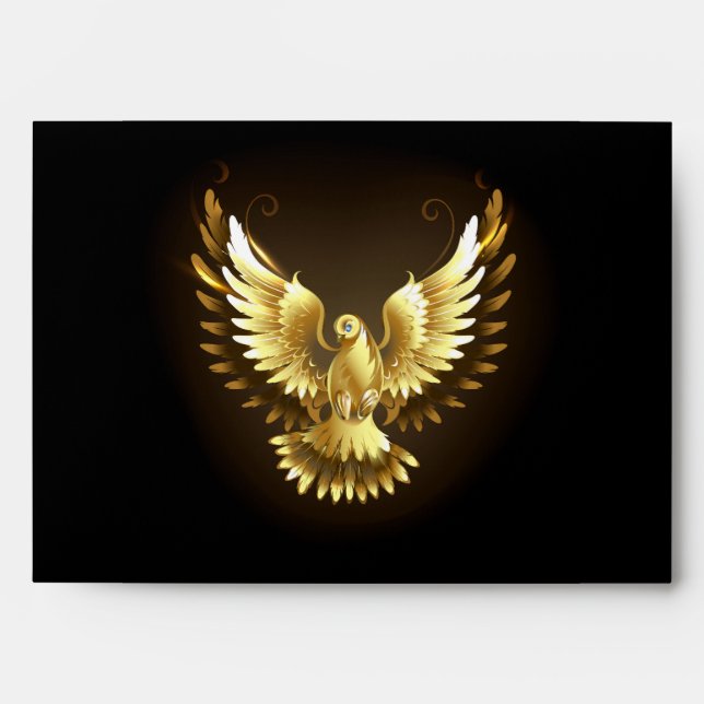 Faux Gold Foil Peace Dove on Black Envelope (Front)