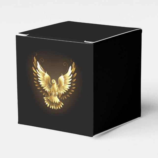 Faux Gold Foil Peace Dove on Black Favour Box (Front Side)