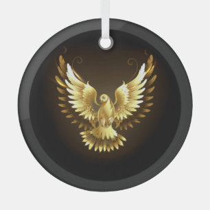 Faux Gold Foil Peace Dove on Black Glass Tree Decoration
