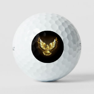 Faux Gold Foil Peace Dove on Black Golf Balls