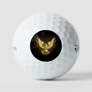 Faux Gold Foil Peace Dove on Black Golf Balls