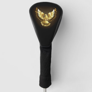 Faux Gold Foil Peace Dove on Black Golf Head Cover