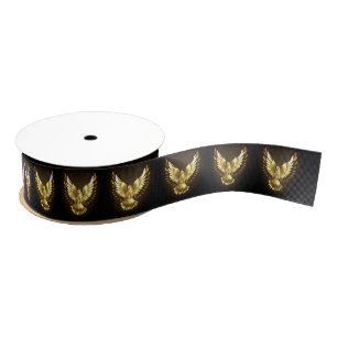 Faux Gold Foil Peace Dove on Black Grosgrain Ribbon
