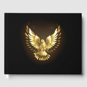 Faux Gold Foil Peace Dove on Black Guest Book