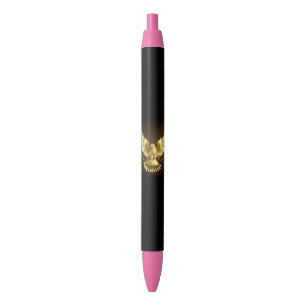 Faux Gold Foil Peace Dove on Black Ink Pen