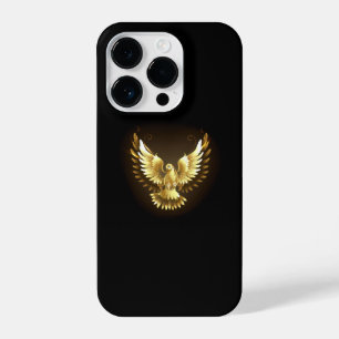 Faux Gold Foil Peace Dove on Black iPhone 14 Pro Case