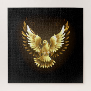 Faux Gold Foil Peace Dove on Black Jigsaw Puzzle