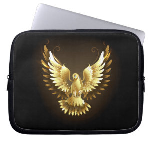 Faux Gold Foil Peace Dove on Black Laptop Sleeve