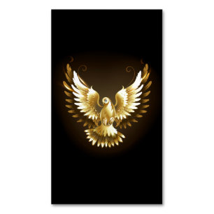 Faux Gold Foil Peace Dove on Black Magnetic Business Card
