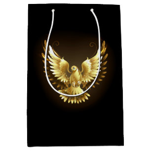 Faux Gold Foil Peace Dove on Black Medium Gift Bag