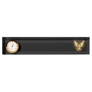 Faux Gold Foil Peace Dove on Black Nameplate
