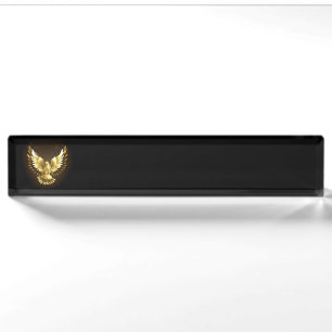 Faux Gold Foil Peace Dove on Black Nameplate