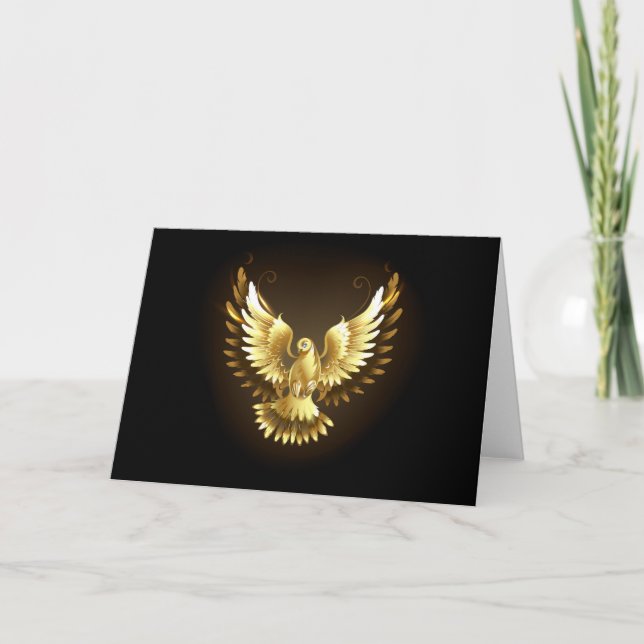 Faux Gold Foil Peace Dove on Black Note Card (Front)