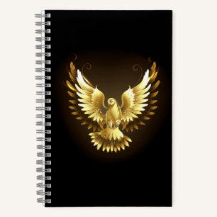 Faux Gold Foil Peace Dove on Black Notebook