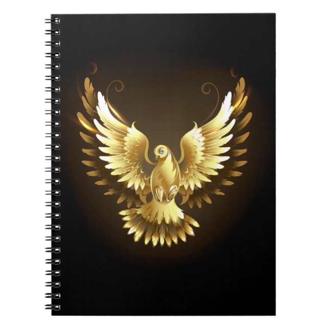 Faux Gold Foil Peace Dove on Black Notebook (Front)