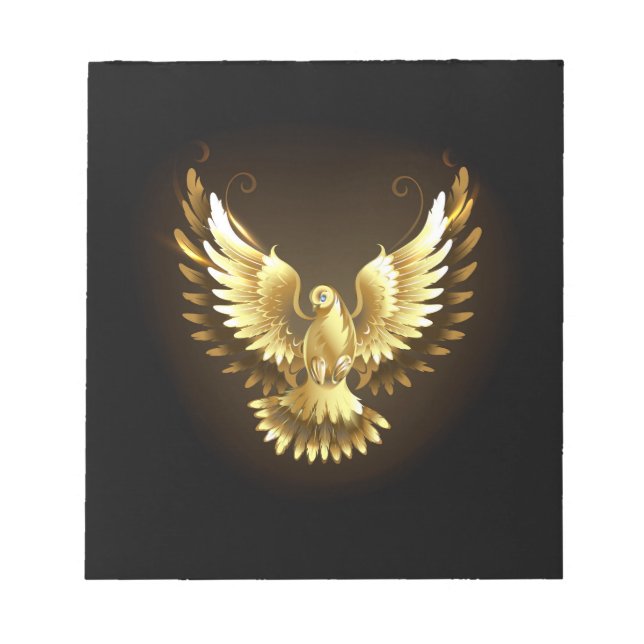 Faux Gold Foil Peace Dove on Black Notepad (Front)