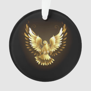 Faux Gold Foil Peace Dove on Black Ornament