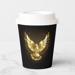 Faux Gold Foil Peace Dove on Black Paper Cups