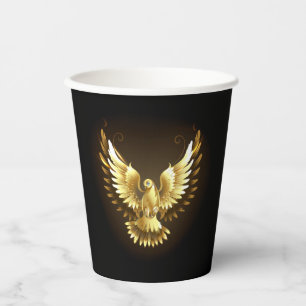 Faux Gold Foil Peace Dove on Black Paper Cups