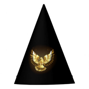 Faux Gold Foil Peace Dove on Black Party Hat