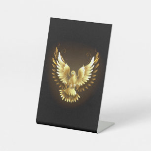 Faux Gold Foil Peace Dove on Black Pedestal Sign