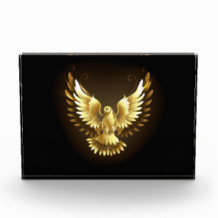 Faux Gold Foil Peace Dove on Black Photo Block