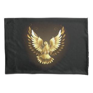 Faux Gold Foil Peace Dove on Black Pillowcase