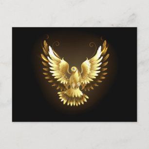 Faux Gold Foil Peace Dove on Black Postcard