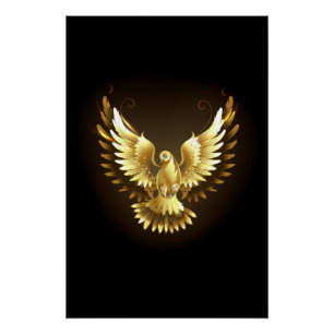 Faux Gold Foil Peace Dove on Black Poster