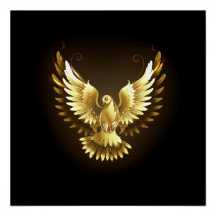 Faux Gold Foil Peace Dove on Black Poster