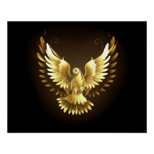 Faux Gold Foil Peace Dove on Black Poster