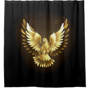 Faux Gold Foil Peace Dove on Black Shower Curtain