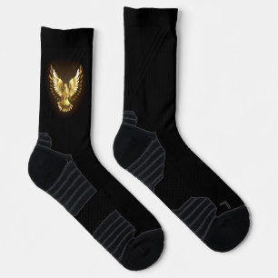 Faux Gold Foil Peace Dove on Black Socks