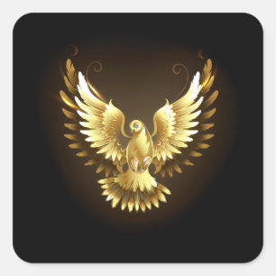 Faux Gold Foil Peace Dove on Black Square Sticker