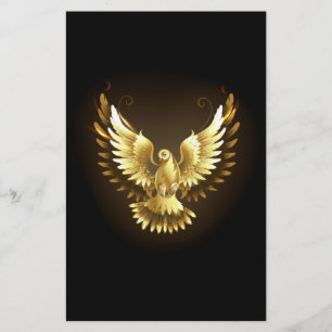 Faux Gold Foil Peace Dove on Black Stationery