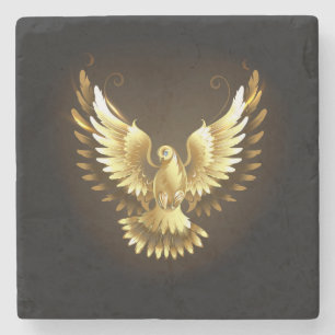 Faux Gold Foil Peace Dove on Black Stone Coaster