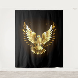 Faux Gold Foil Peace Dove on Black Tapestry