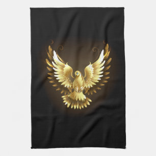 Faux Gold Foil Peace Dove on Black Tea Towel