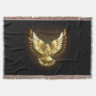 Faux Gold Foil Peace Dove on Black Throw Blanket