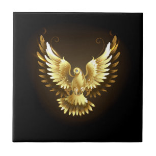 Faux Gold Foil Peace Dove on Black Tile
